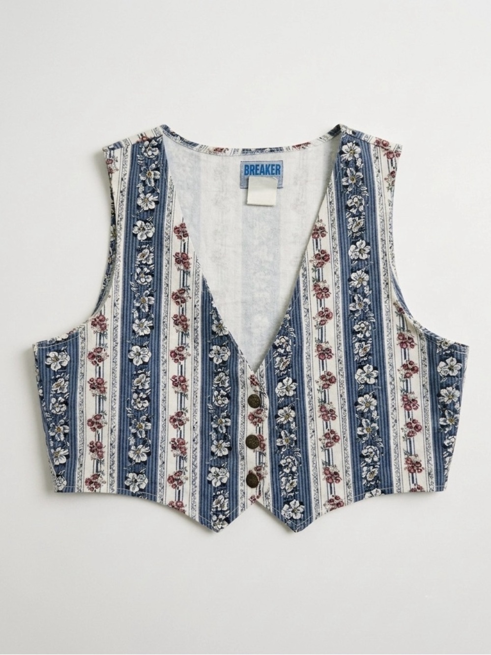 Vintage Floral Striped Vest Size Large Western Cropped 90s